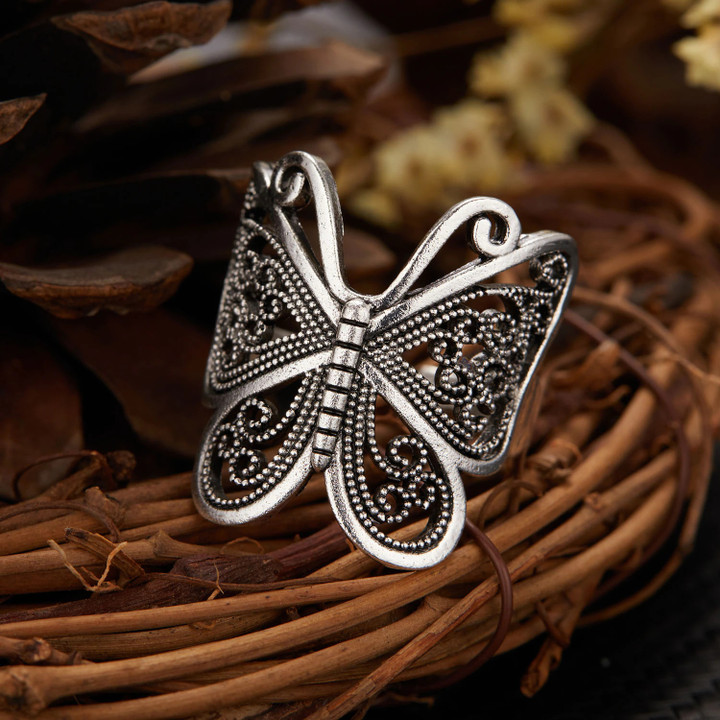 Vintage Silver Color Butterfly Ring