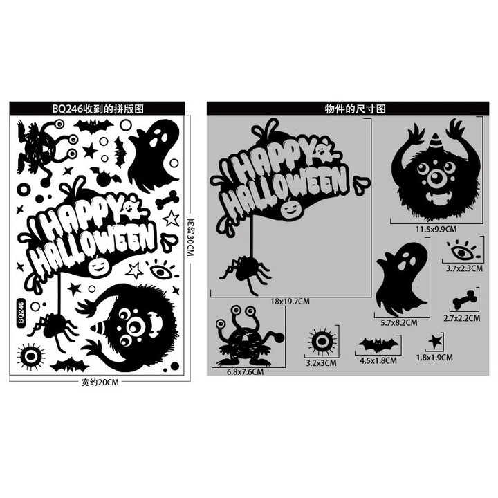 Black Halloween Decoration Skeleton Hand Pumpkin Door Sticker Ghost Festival Party Decor Scar Mouth Wall Sticker Happy Halloween