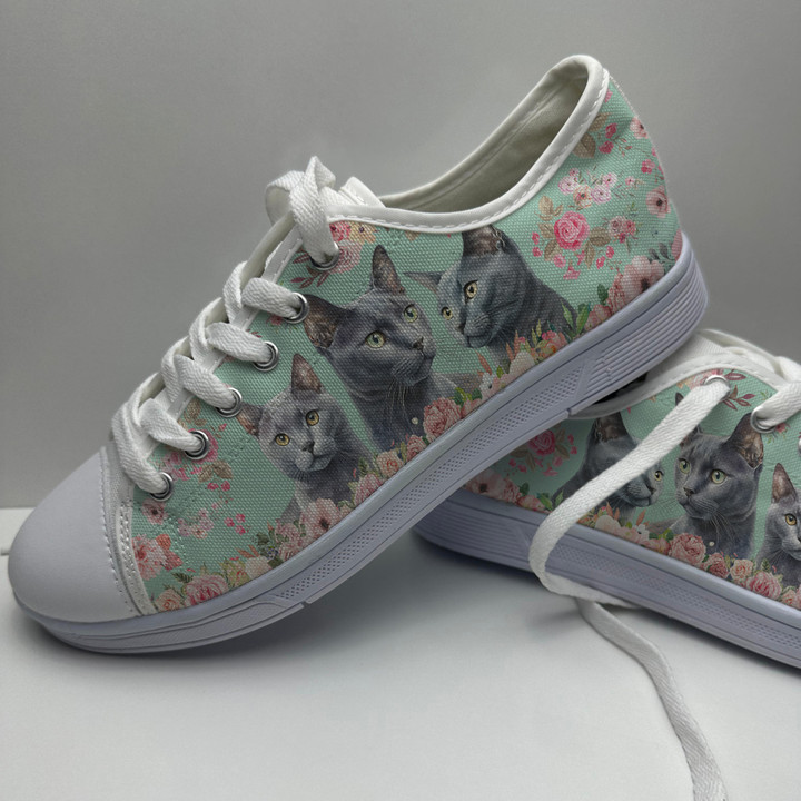 RUSSIAN BLUE CAT FLOWER STYLE LOW TOP SHOES