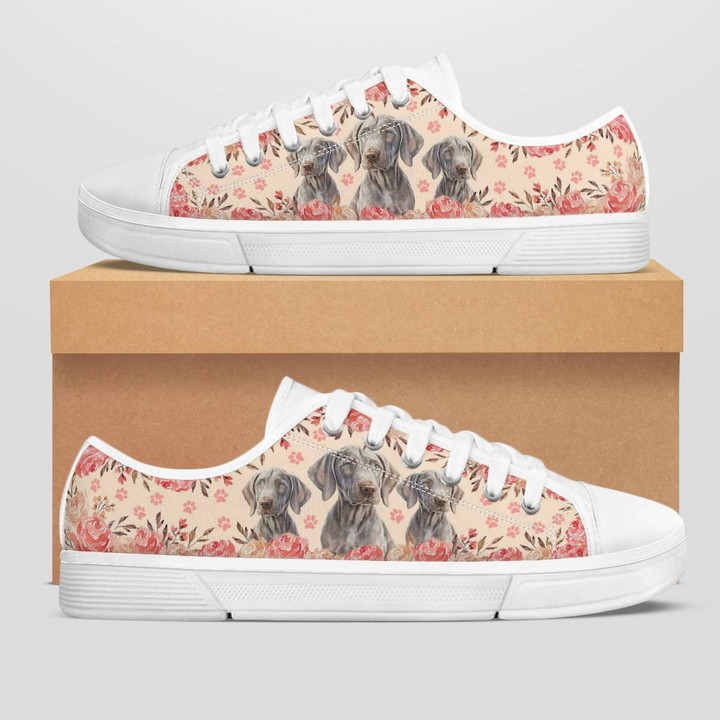 WEIMARANER DOG FLOWER STYLE LOW TOP SHOES
