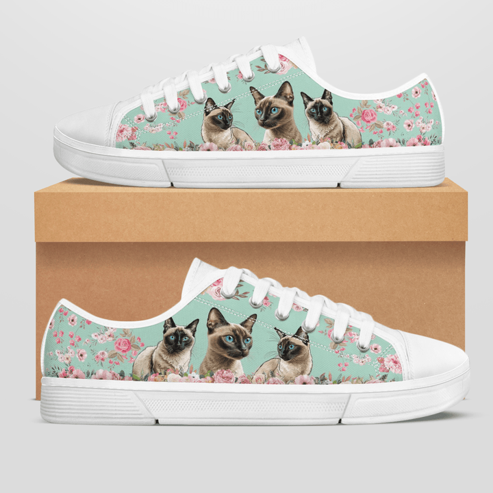 SIAMESE CAT FLOWER STYLE LOW TOP SHOES