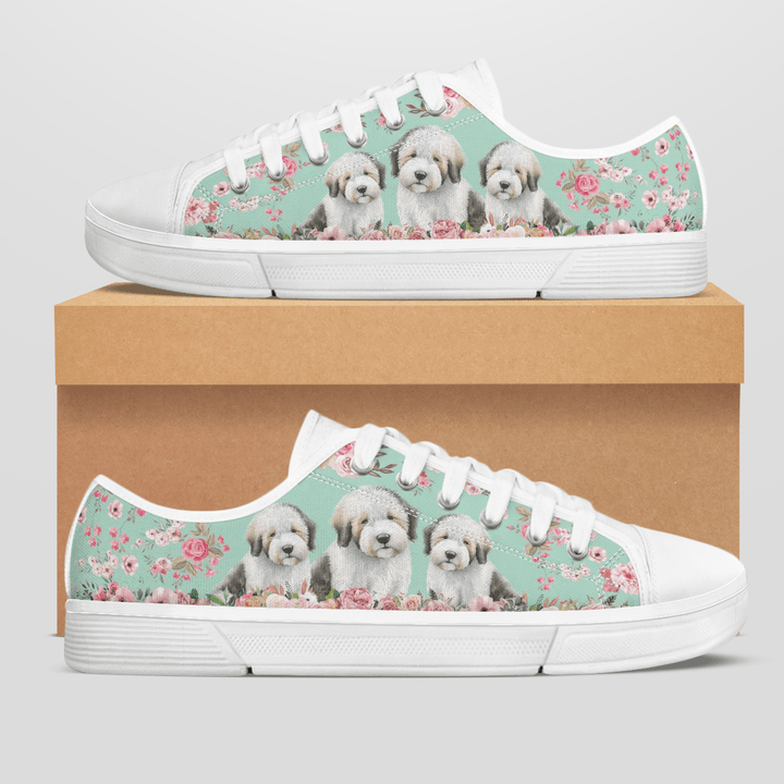 OLD ENGLISH SHEEPDOG FLOWER STYLE LOW TOP SHOES