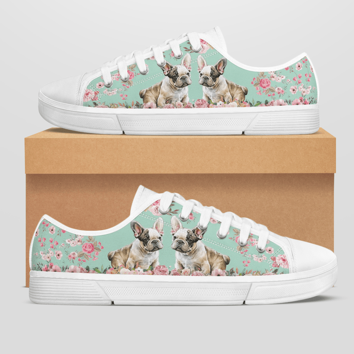 FRENCH BULLDOG FLOWER STYLE LOW TOP SHOES