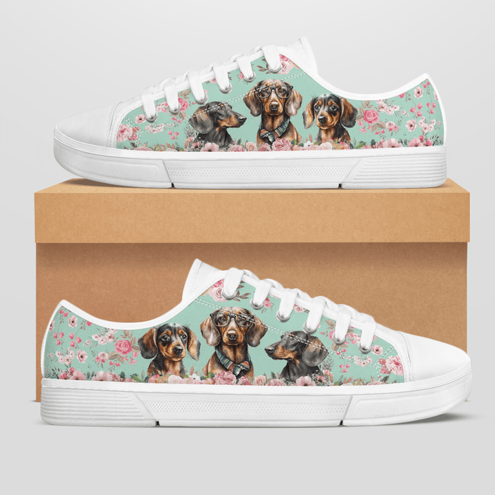 DACHSHUND FLOWER STYLE LOW TOP SHOES