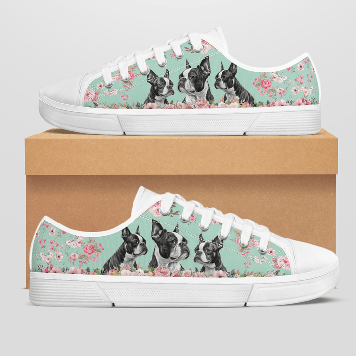 BOSTON TERRIER FLOWER STYLE LOW TOP SHOES