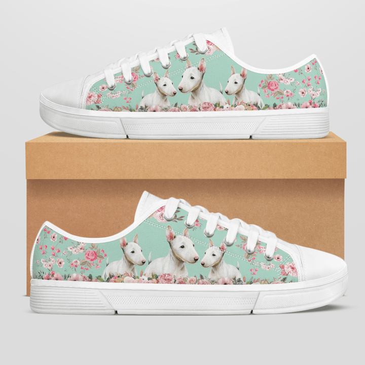 MINIATURE BULL TERRIER FLOWER STYLE LOW TOP SHOES