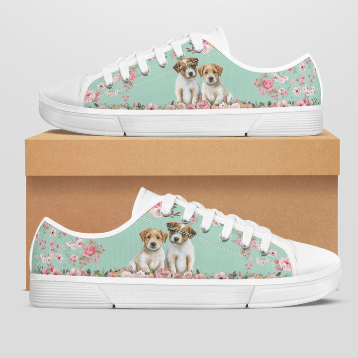 JACK RUSSELL TERRIER FLOWER STYLE LOW TOP SHOES