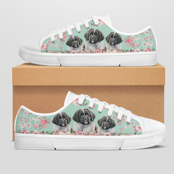NEWFOUNDLAND DOG FLOWER STYLE LOW TOP SHOES