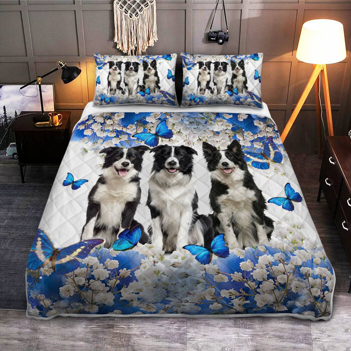 BORDER COLLIE BUTTERFLY QUILT BEDDING SET