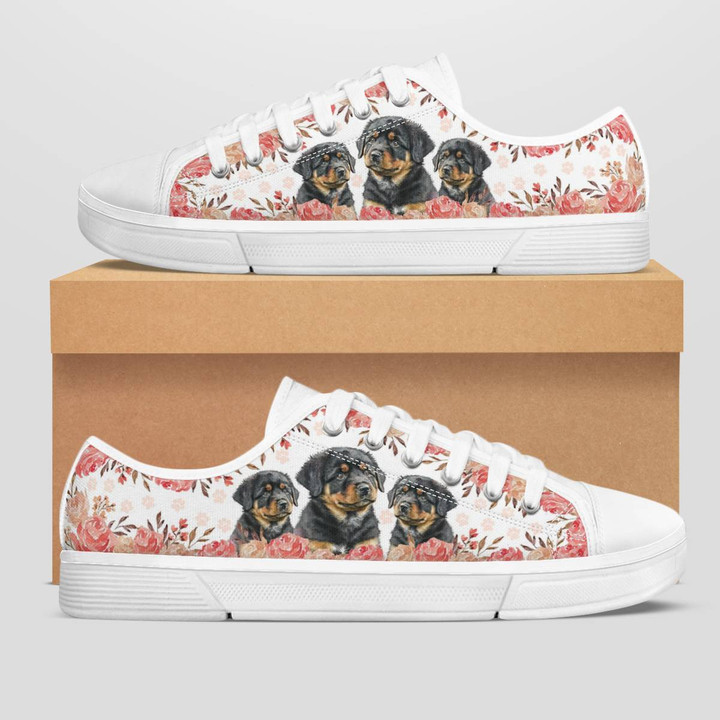 ROTTWEILER DOG FLOWER STYLE LOW TOP SHOES