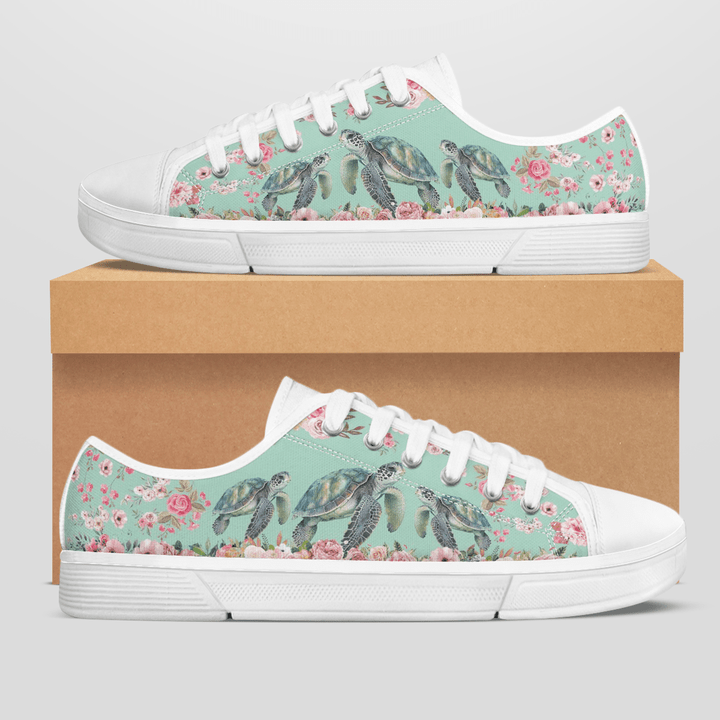 SEA TURTLES FLOWER STYLE LOW TOP SHOES