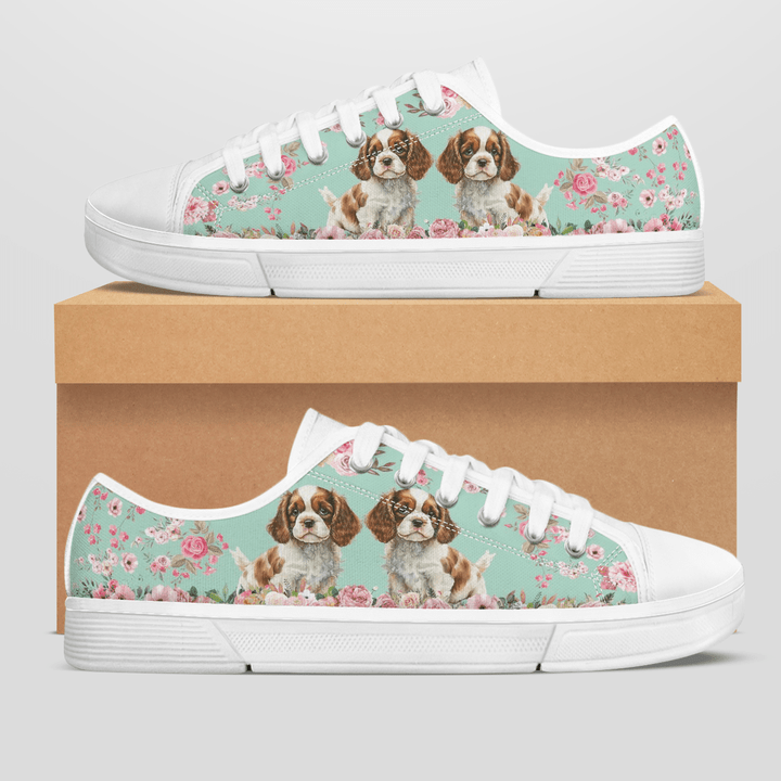 KING CHARLES SPANIEL FLOWER STYLE LOW TOP SHOES