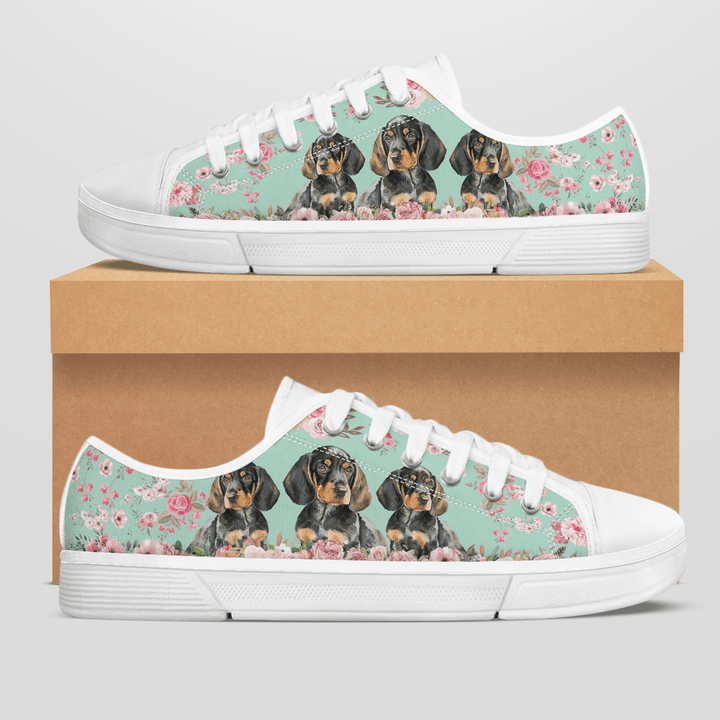 BLACK AND TAN COONHOUND FLOWER STYLE LOW TOP SHOES