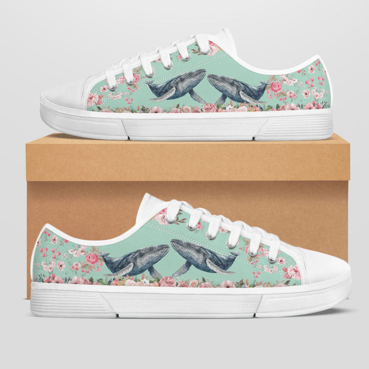 HUMPBACK WHALE FLOWER STYLE LOW TOP SHOES