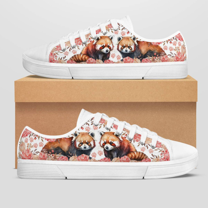 RED PANDA FLOWER STYLE LOW TOP SHOES