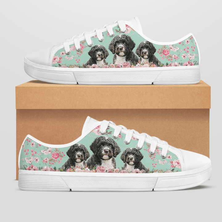 PORTUGUESE WATER DOG FLOWER STYLE LOW TOP SHOES