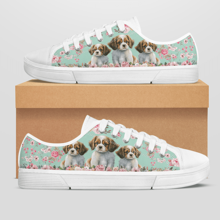 DACHSHUND FLOWER STYLE LOW TOP SHOES