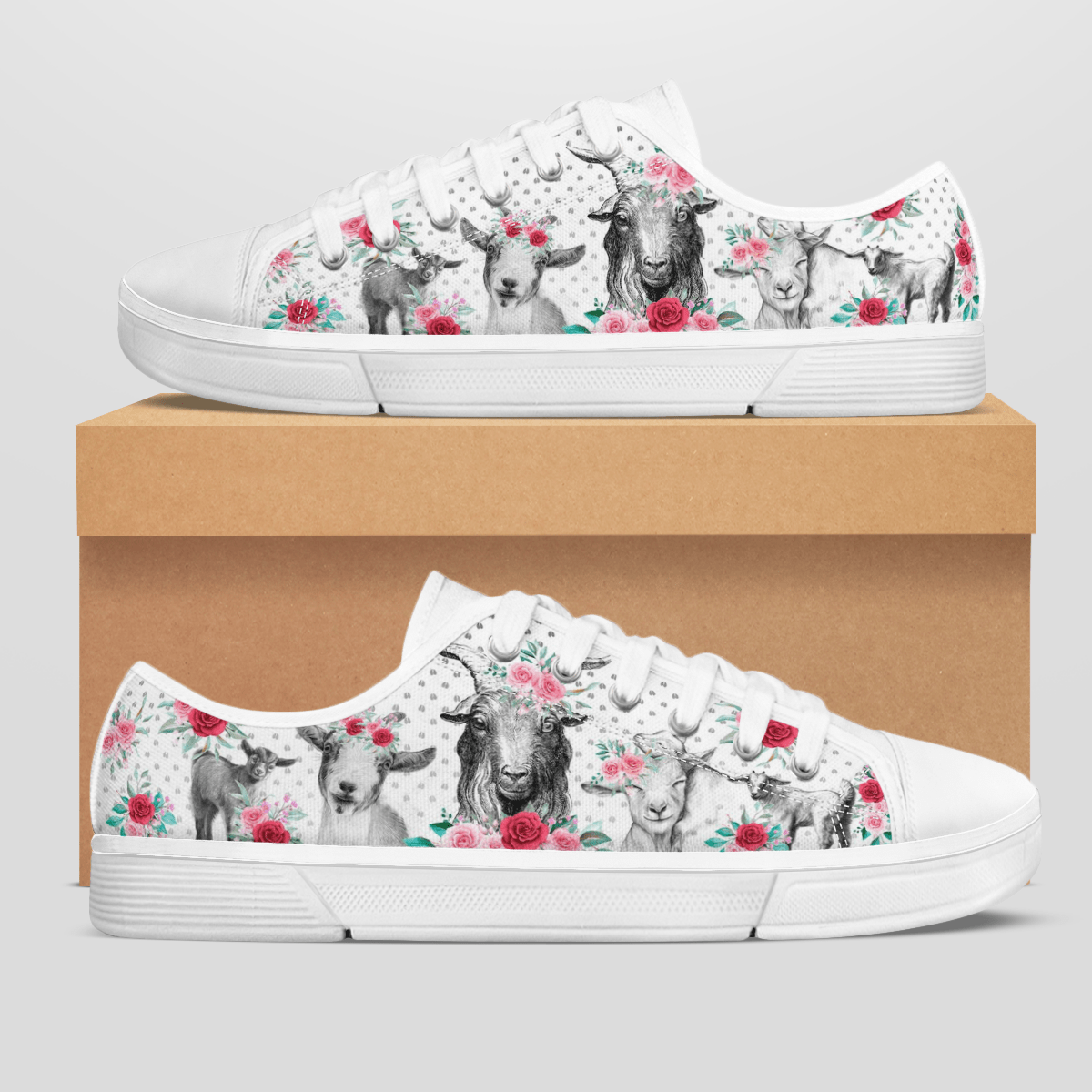Goat Floral Low Top Sneakers – Perfect Shoes for Farm Animal Lovers and ...