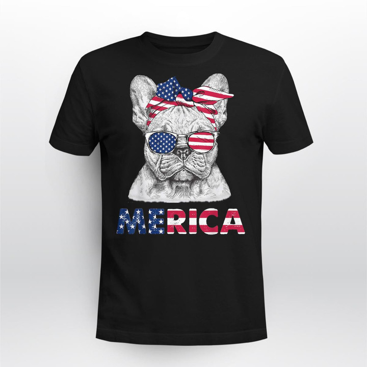 Merica French Bulldog US Flag Sunglasses 4th Of July Tshirt