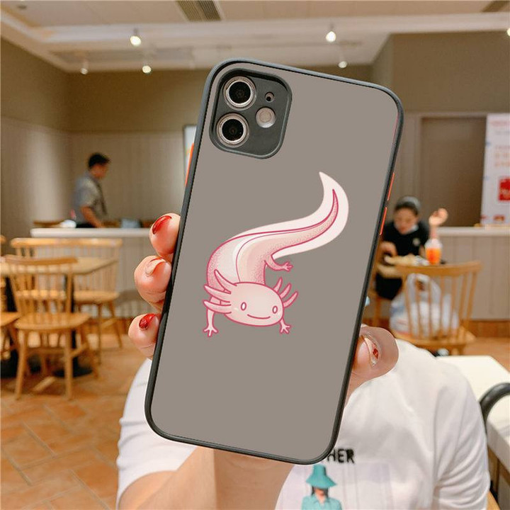 FHNBLJ Cute Animal Axolotl Phone Case for iPhone X XR XS 7 8 Plus 11 12 pro MAX Translucent Matte Shockproof Case