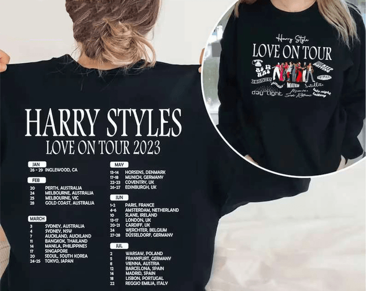 Harry Styles Love On Tour World Tour 2023 Harry Styles Tour Days Music As It Was Two Sided Graphic Unisex T Shirt, Sweatshirt, Hoodie Size S - 5XL