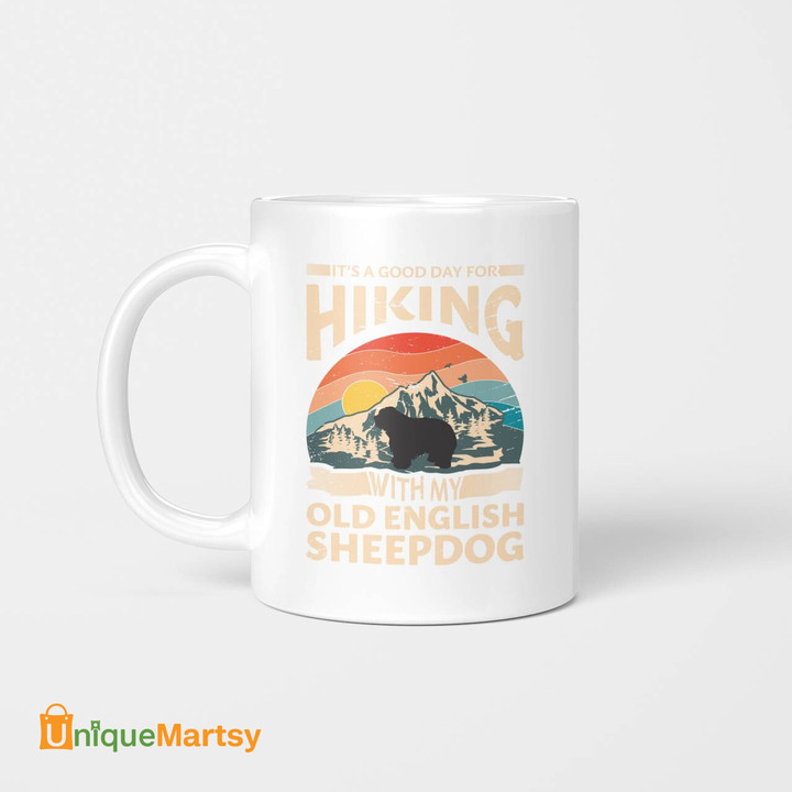  Old English Sheepdog dog Hiking design suitable for t-shirts, mugs, posters, sticker