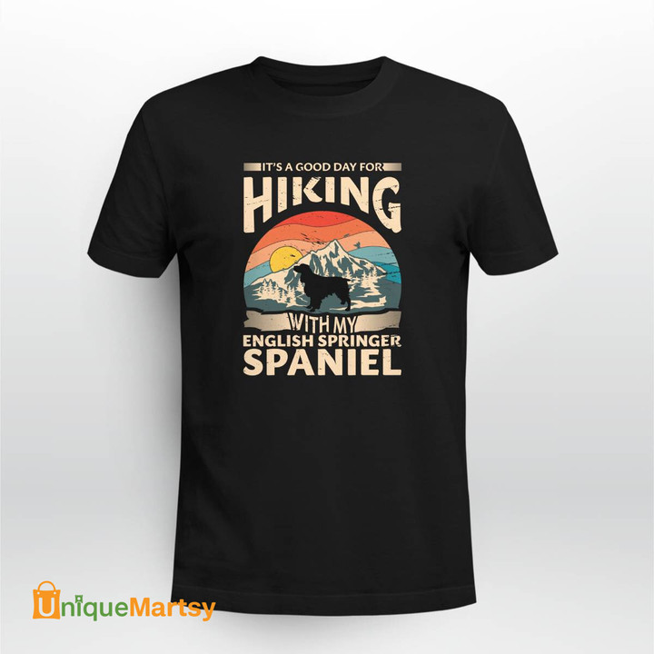 English Springer Spaniel dog Hiking design suitable for t-shirts, mugs, posters, sticker