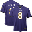 Lamar Jackson 8 Baltimore Ravens Youth Game Jersey - Purple