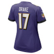 Kenyan Drake 17 Baltimore Ravens Women's Game Player Jersey - Purple