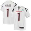 Ja'Marr Chase 1 Cincinnati Bengals Super Bowl LVII Champions Youth Game Jersey - White