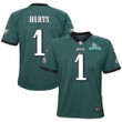 Jalen Hurts 1 Philadelphia Eagles Super Bowl LVII Champions Youth Game Jersey - Midnight Green