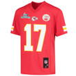 Mecole Hardman 17 Kansas City Chiefs Super Bowl LVII Champions Youth Game Jersey - Red