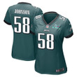 Kyron Johnson 58 Philadelphia Eagles Super Bowl LVII Champions Women Game Jersey - Midnight Green