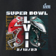 Kansas City Chiefs vs. Philadelphia Eagles Super Bowl LVII Matchup Helmet Decals T-Shirt - Black
