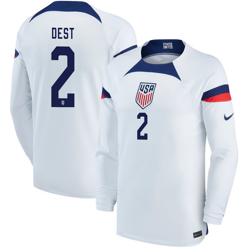 USA National Team 2022-23 Qatar World Cup Sergiño Dest #2- Men Long Sleeve Home Jersey