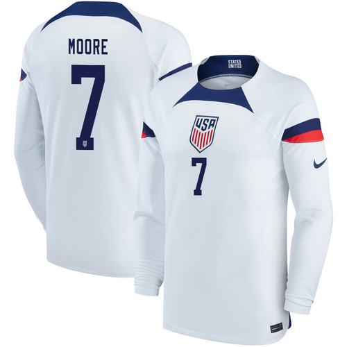 USA National Team 2022-23 Qatar World Cup Shaq Moore #7- Men Long Sleeve Home Jersey