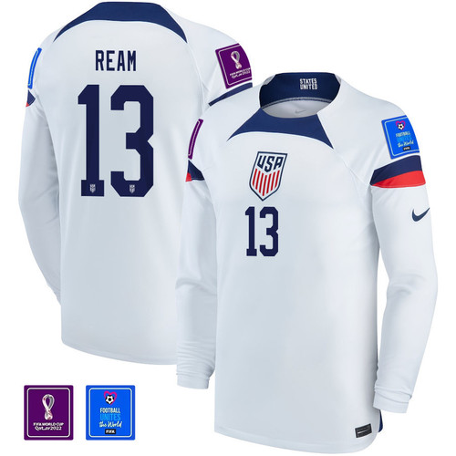 USA National Team FIFA World Cup Qatar 2022 Patch Tim Ream #13- Men Home Long Sleeve Jersey