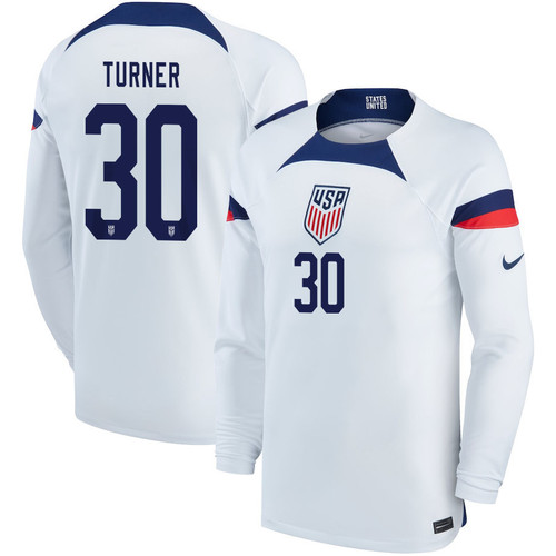 USA National Team 2022-23 Qatar World Cup Matt Turner #30- Men Long Sleeve Home Jersey