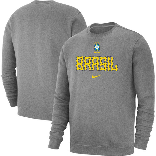 Brazil National Team Lockup Club Pullover Sweatshirt - Heather Gray
