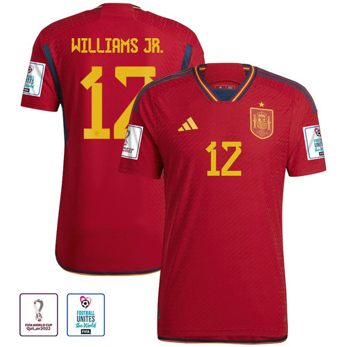 Nico Williams #12 Spain National Team 2022-23 World Cup Patch Home Men Jersey