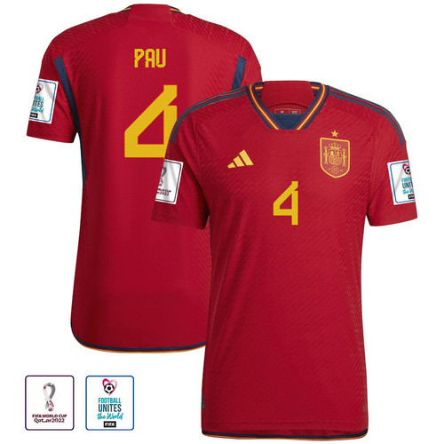 Pau Torres #4 Spain National Team 2022-23 World Cup Patch Home Men Jersey