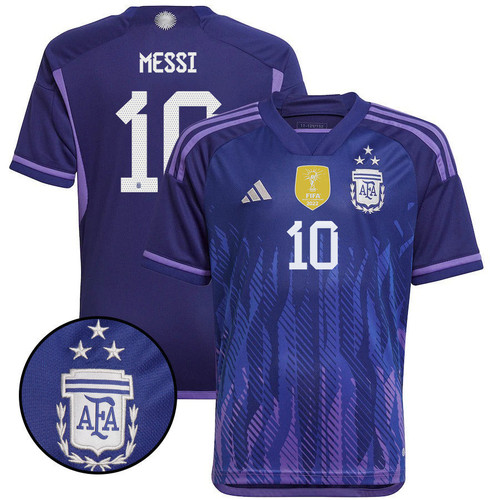Argentina Champions Three Stars Lionel Messi 10 Youth Away Jersey