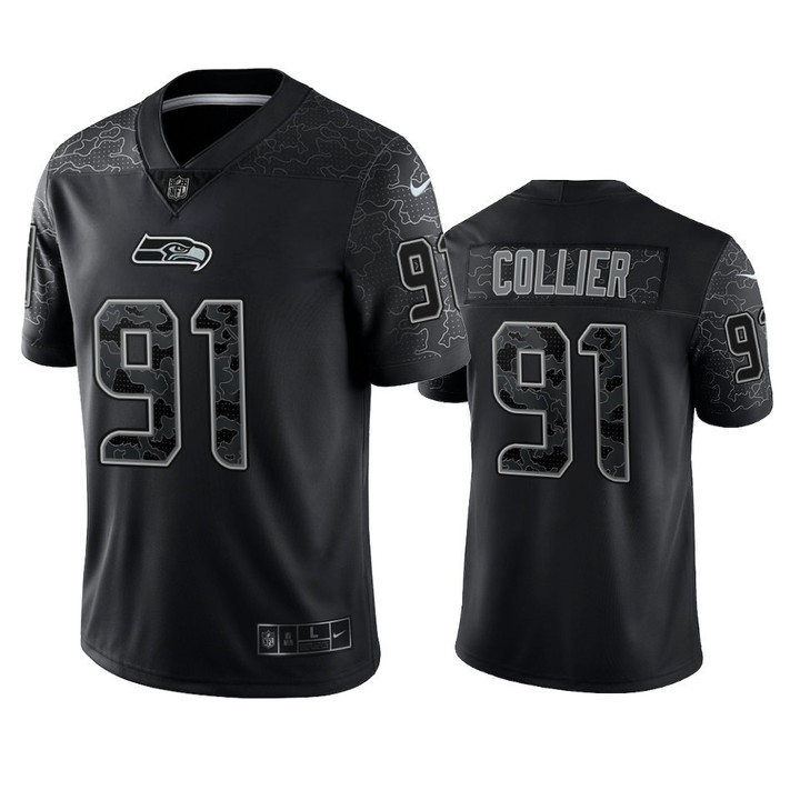 L.J. Collier 91 Seattle Seahawks Black Reflective Limited Jersey - Men