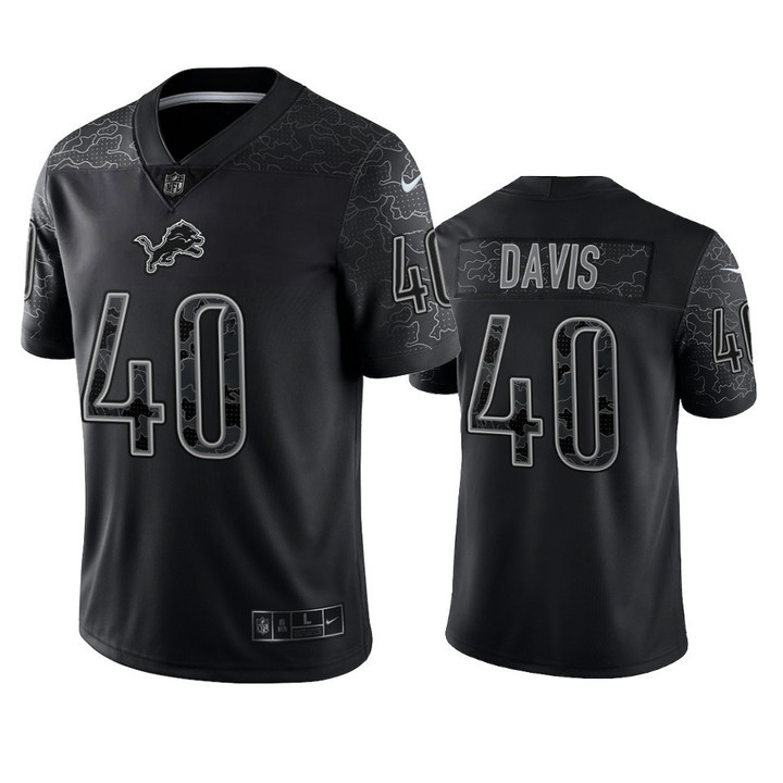 Jarrad Davis 40 Detroit Lions Black Reflective Limited Jersey - Men