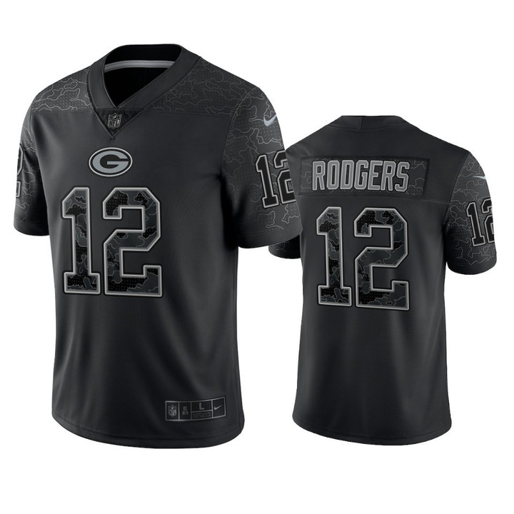 Aaron Rodgers 12 Green Bay Packers Black Reflective Limited Jersey - Men