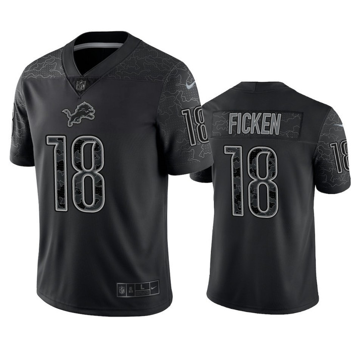 Sam Ficken 18 Detroit Lions Black Reflective Limited Jersey - Men