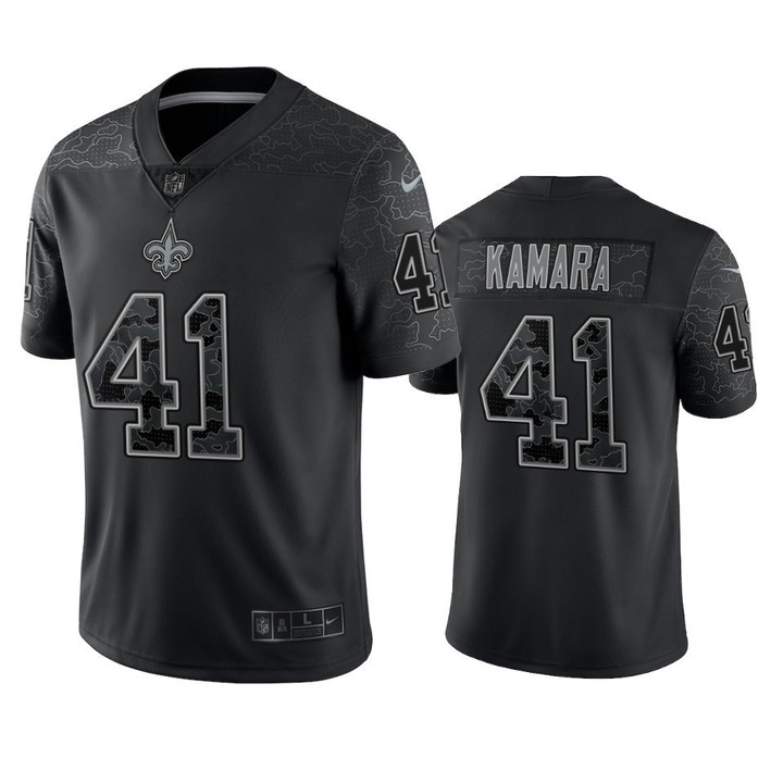 Alvin Kamara 41 New Orleans Saints Black Reflective Limited Jersey - Men