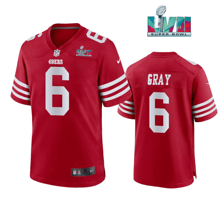 Danny Gray 6 San Francisco 49Ers Super Bowl LVII Men Game Jersey- Scarlet