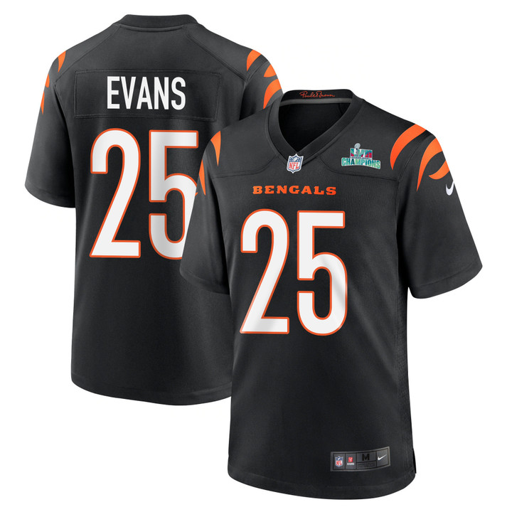 Chris Evans 25 Cincinnati Bengals Super Bowl LVII Champions Men Game Jersey - Black