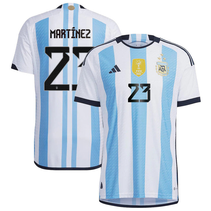 Argentina Champions Three Stars Emiliano Martínez 23 Men Home Jersey